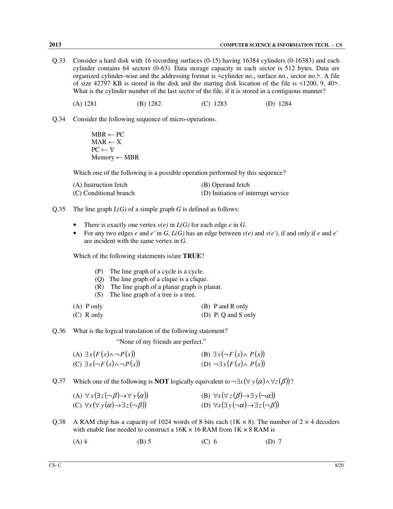 GATE 2013 Computer Science and Information Technology (CS) Question Paper with Answer Key - Page 39