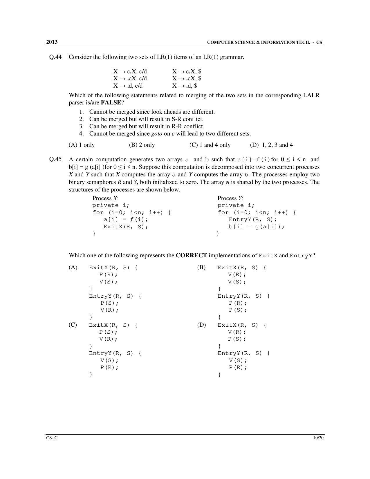 GATE 2013 Computer Science and Information Technology (CS) Question Paper with Answer Key - Page 41
