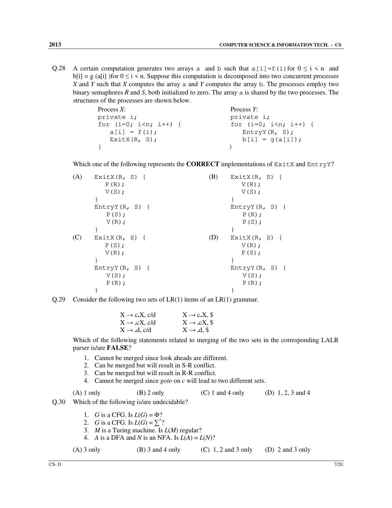 GATE 2013 Computer Science and Information Technology (CS) Question Paper with Answer Key - Page 53