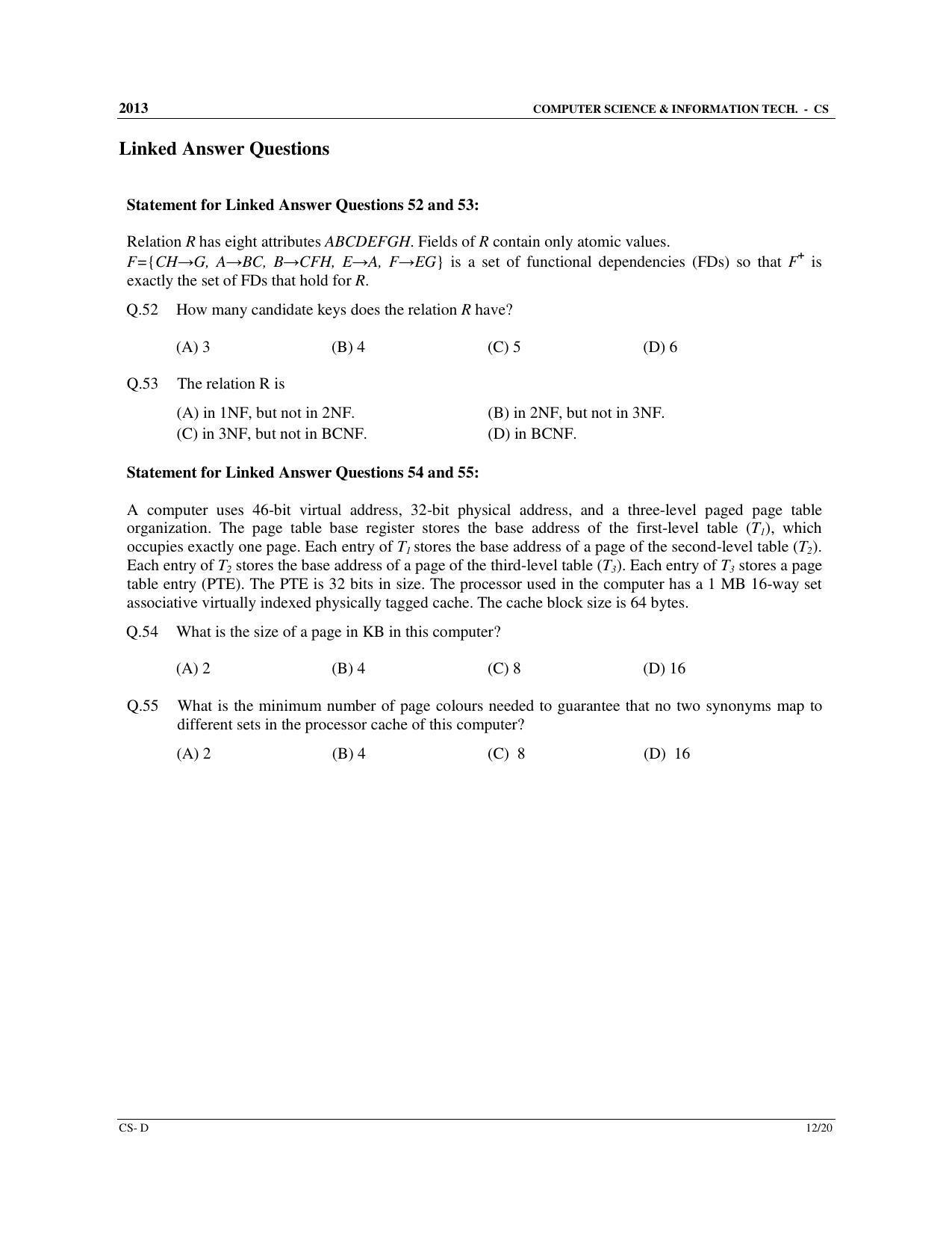 GATE 2013 Computer Science and Information Technology (CS) Question Paper with Answer Key - Page 58