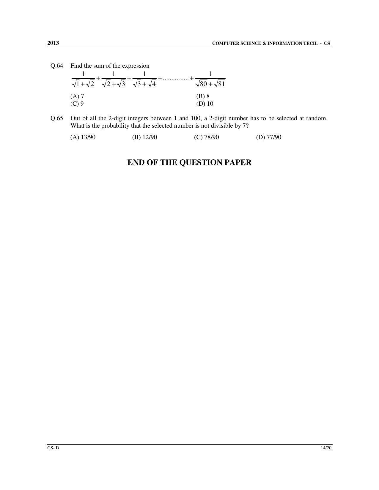 GATE 2013 Computer Science and Information Technology (CS) Question Paper with Answer Key - Page 60