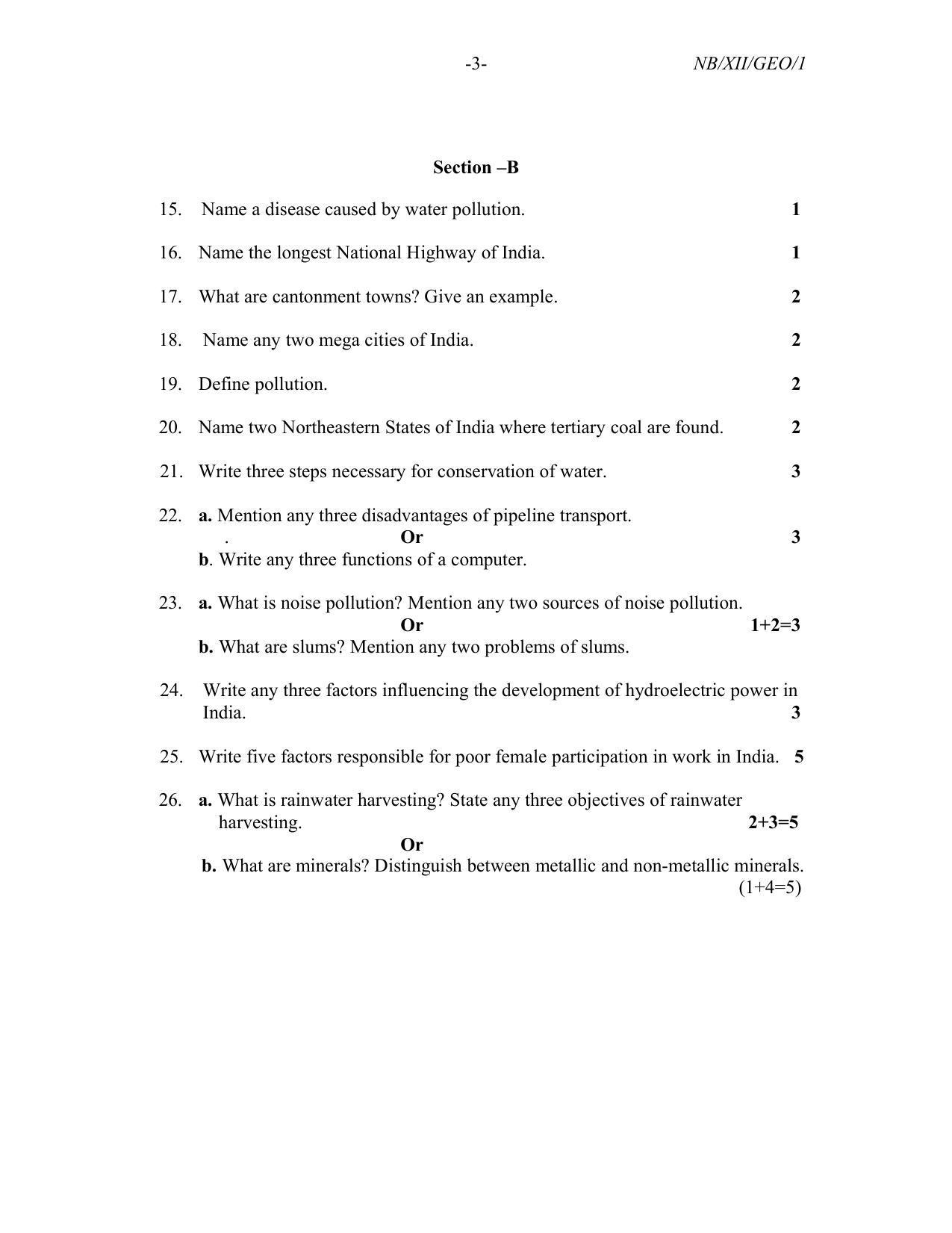 Nagaland Board Class 12 Geography 2021 Question Paper - Page 3