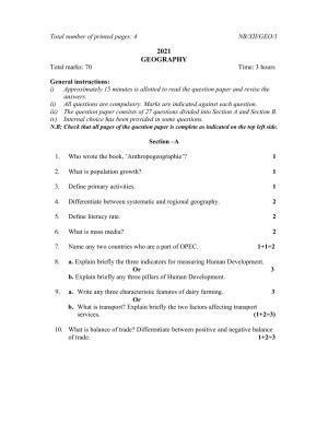 Nagaland Board Class 12 Geography 2021 Question Paper