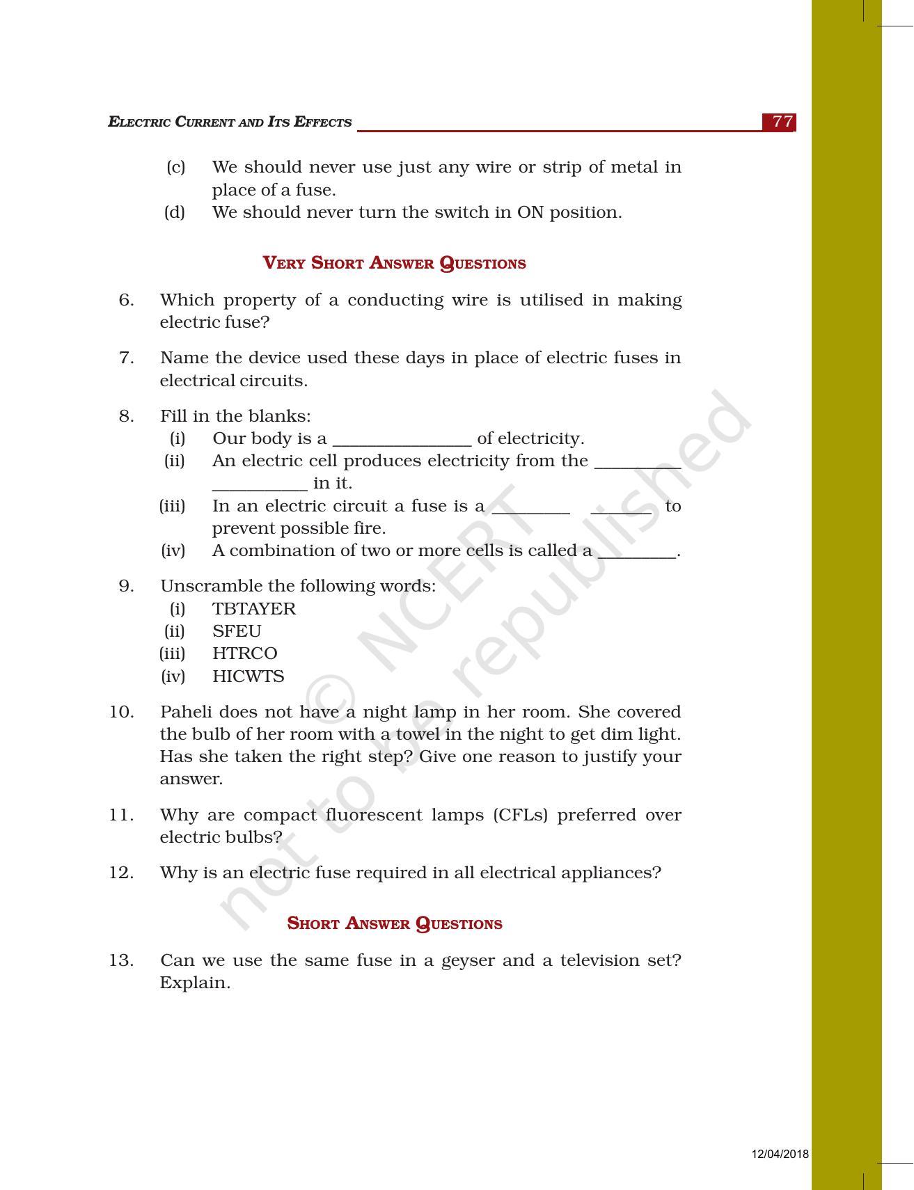 NCERT Exemplar Book for Class 7 Science: Chapter 14-Electric Current and Its Effects - Page 3