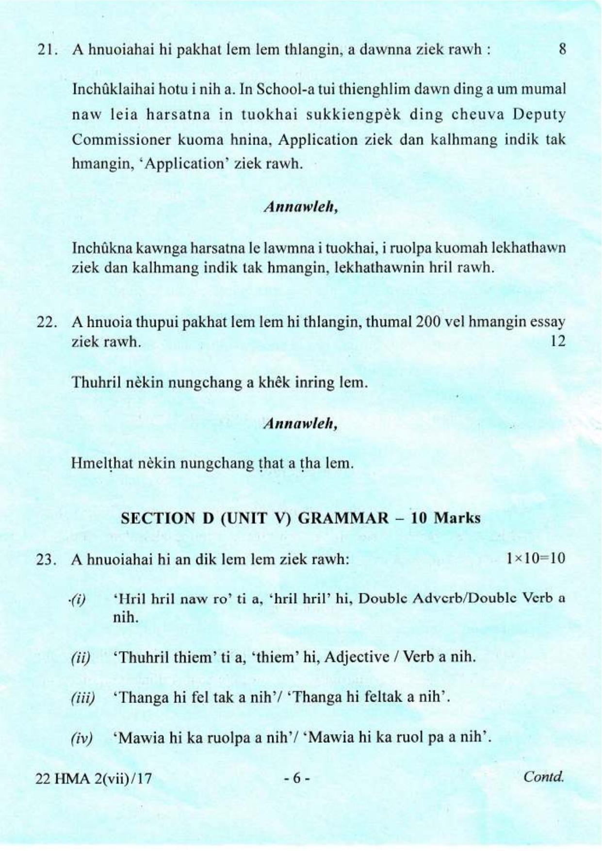 COHSEM Class 12 Hmar (M.I.L.) 2017 Question Papers - Page 6