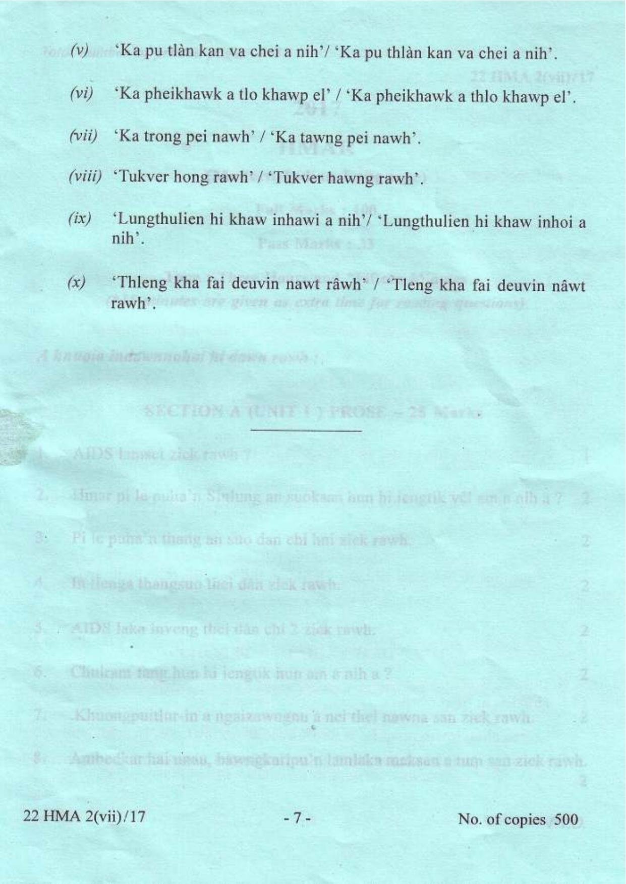 COHSEM Class 12 Hmar (M.I.L.) 2017 Question Papers - Page 7