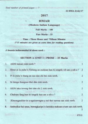 COHSEM Class 12 Hmar (M.I.L.) 2017 Question Papers
