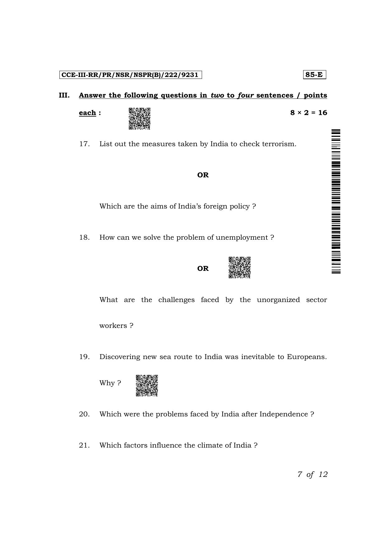 Karnataka SSLC Social Science (English Medium) Exam 3 Question Paper 2024 (B Version) - Page 7