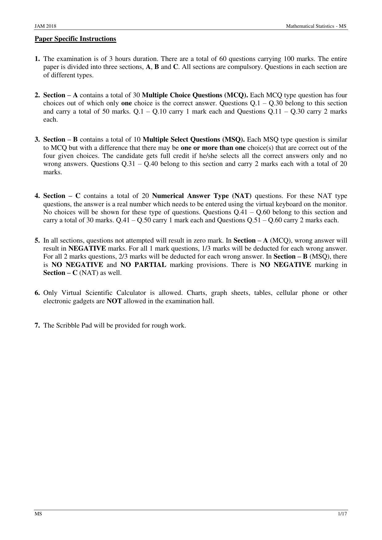JAM 2018: MS Question Paper - Page 1