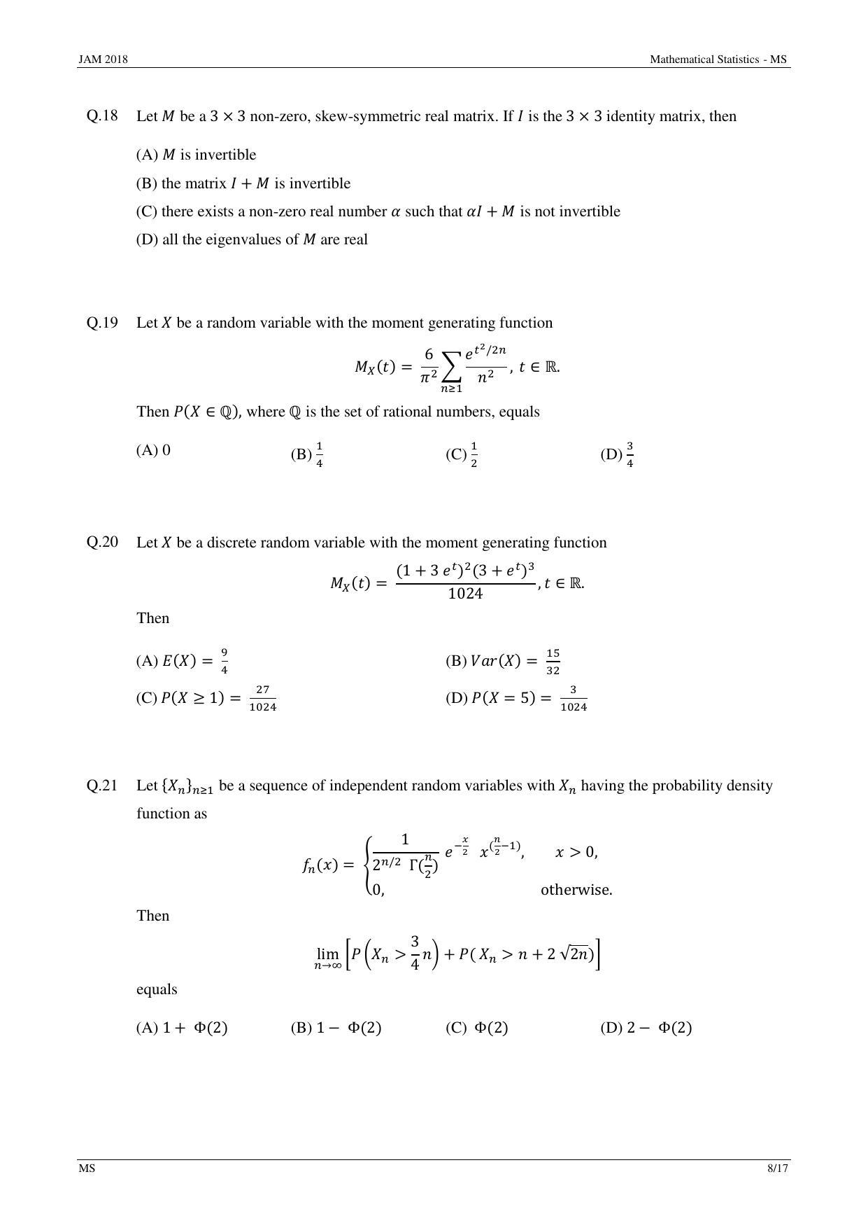 JAM 2018: MS Question Paper - Page 8