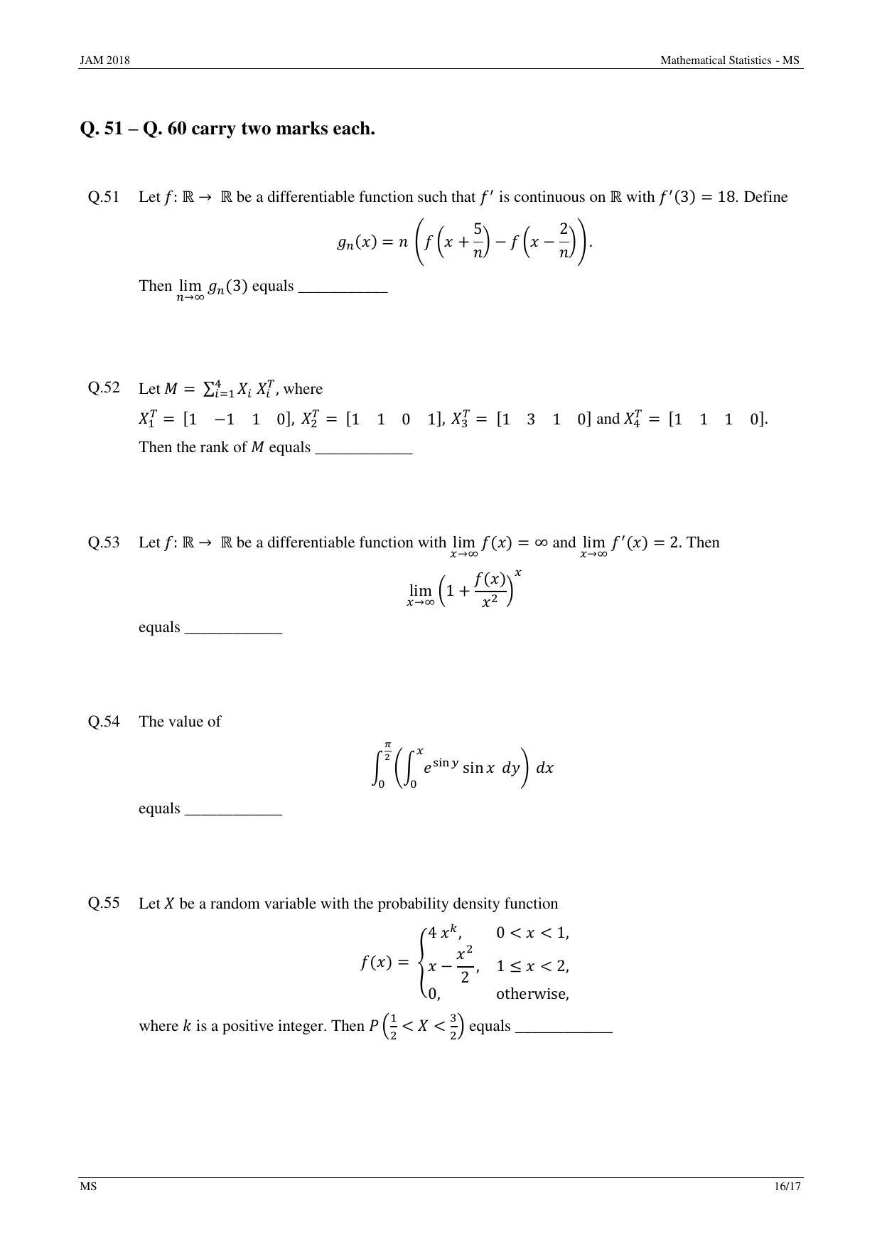 JAM 2018: MS Question Paper - Page 16