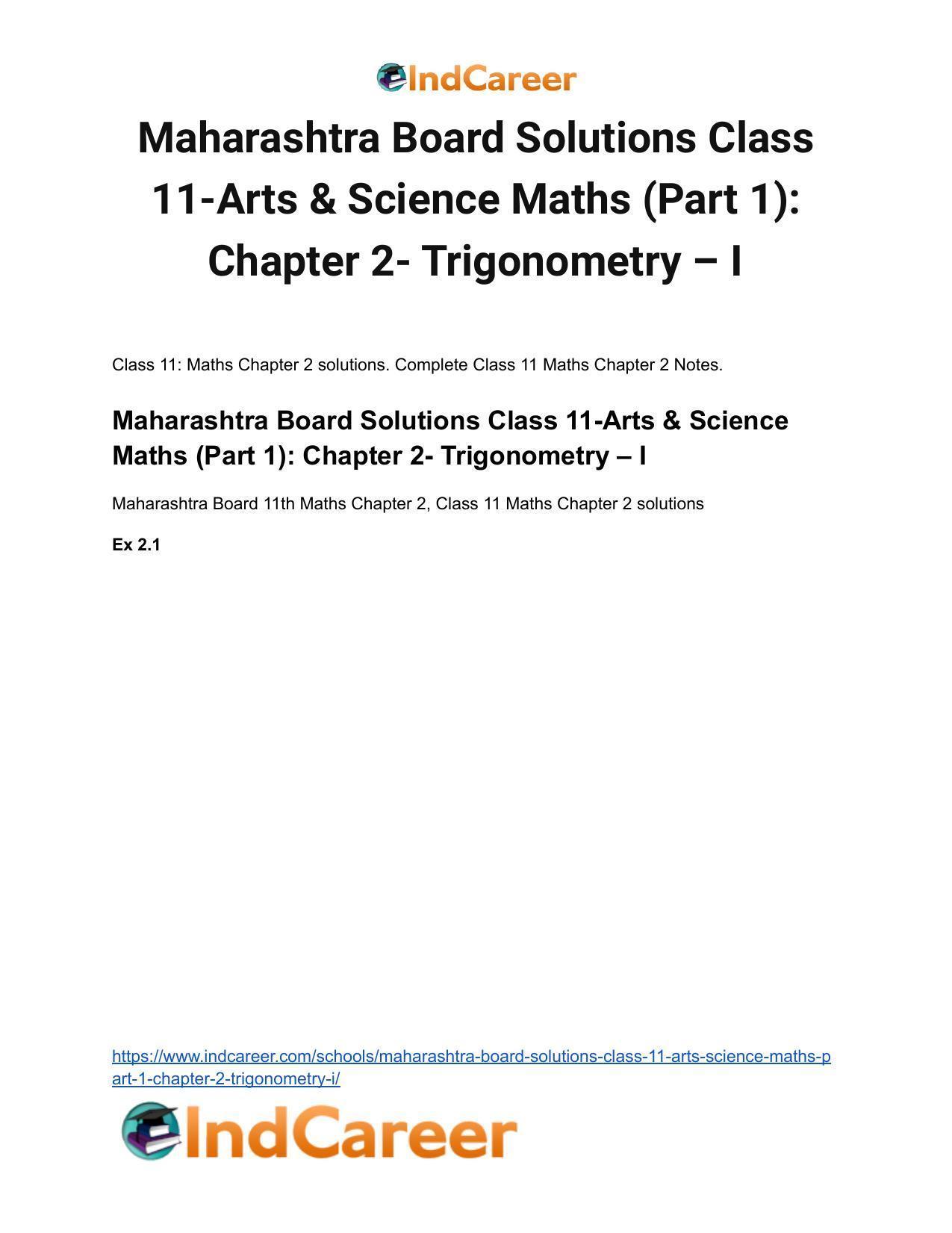 Maharashtra Board Solutions Class 11-Arts & Science Maths (Part 1): Chapter 2- Trigonometry – I - Page 2