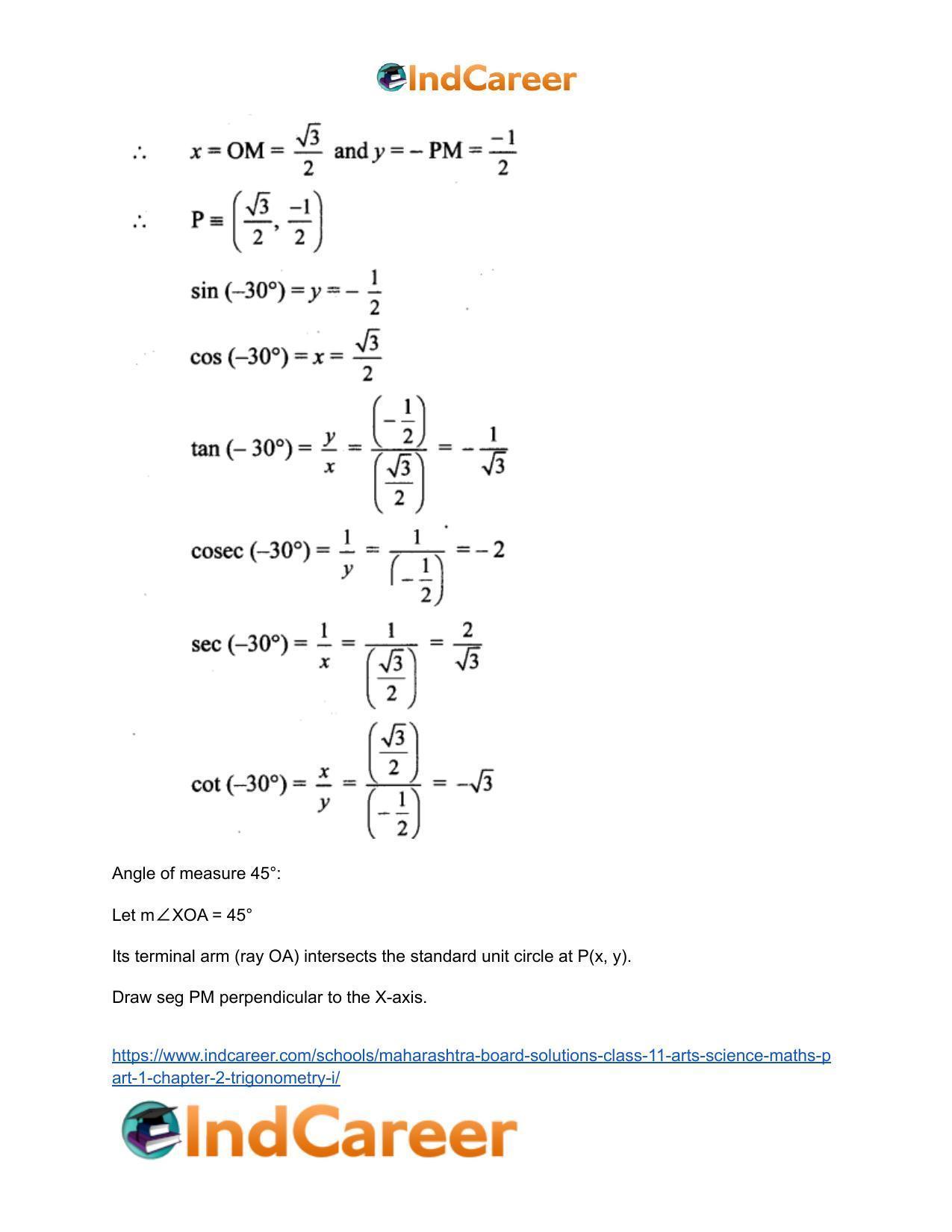 Maharashtra Board Solutions Class 11-Arts & Science Maths (Part 1): Chapter 2- Trigonometry – I - Page 19