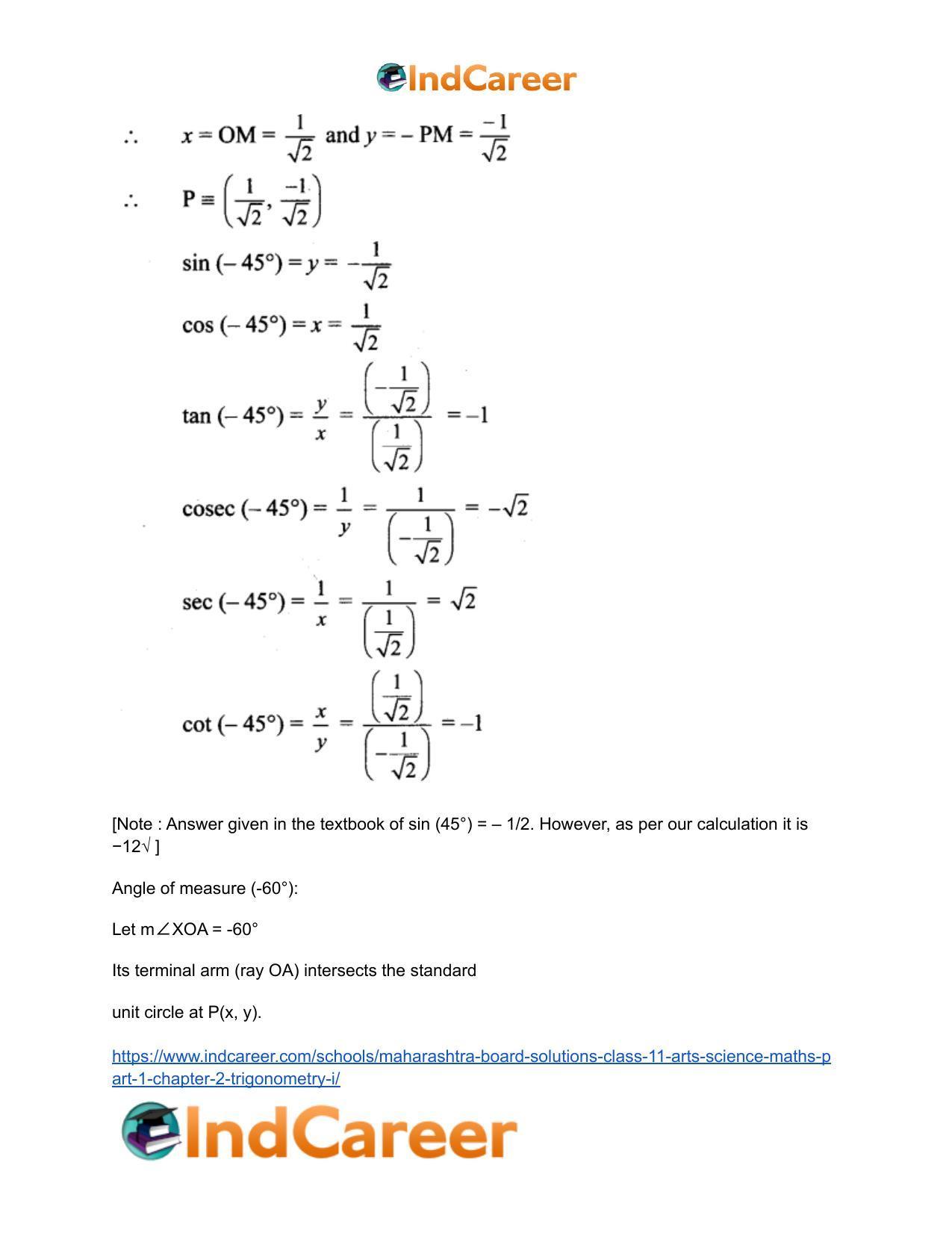 Maharashtra Board Solutions Class 11-Arts & Science Maths (Part 1): Chapter 2- Trigonometry – I - Page 21