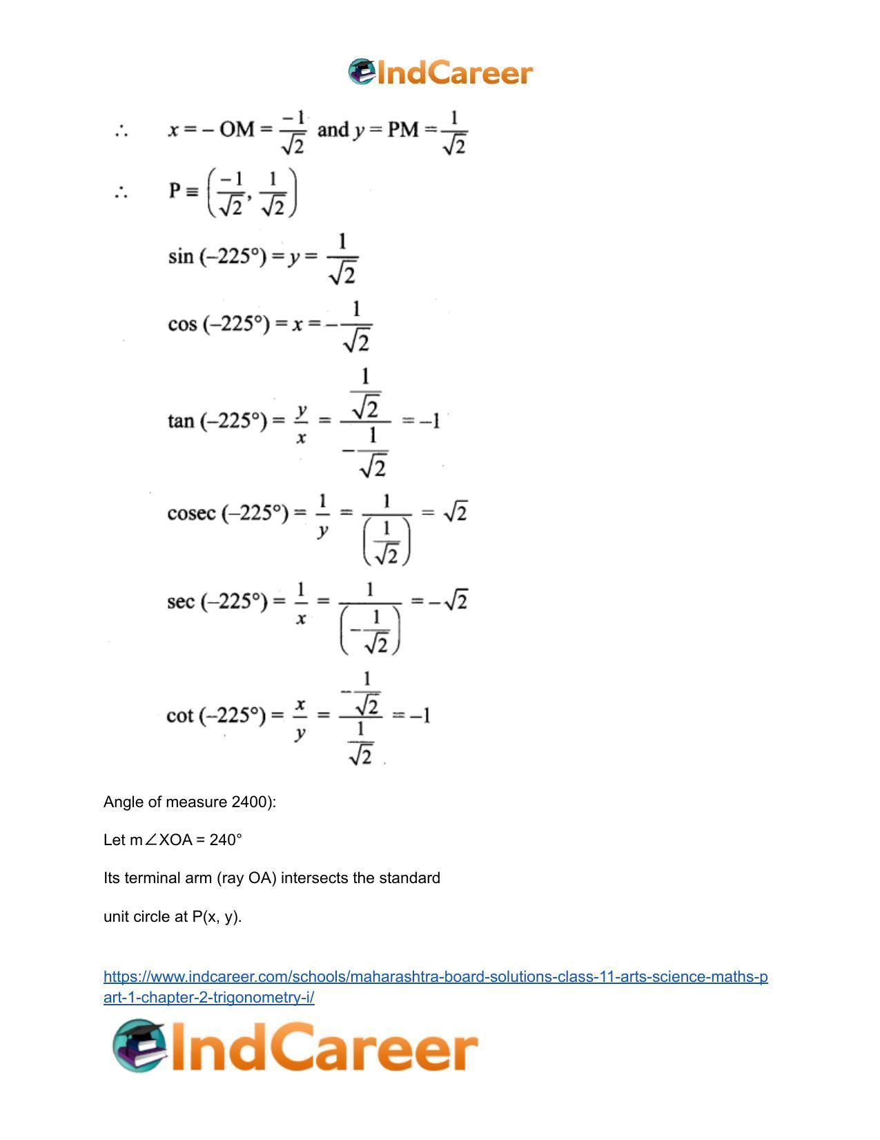 Maharashtra Board Solutions Class 11-Arts & Science Maths (Part 1): Chapter 2- Trigonometry – I - Page 28