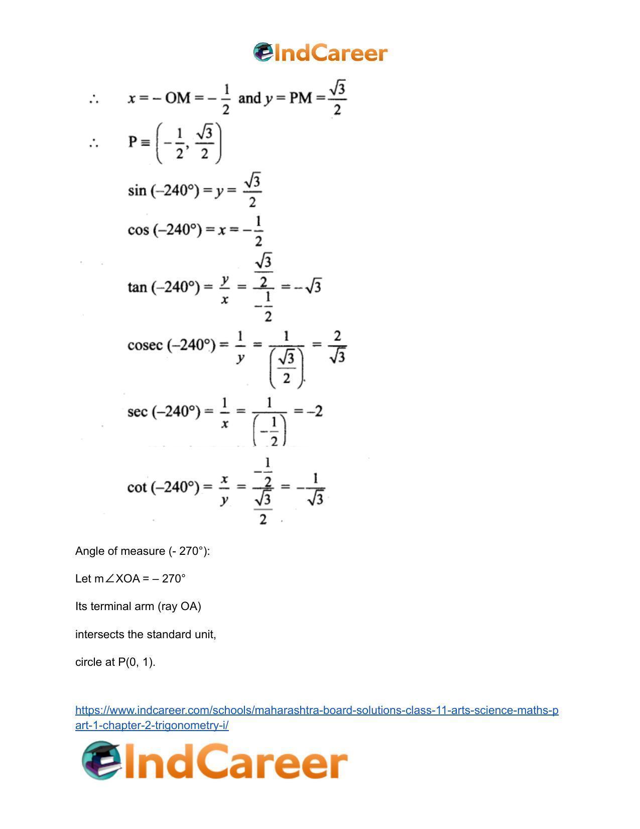 Maharashtra Board Solutions Class 11-Arts & Science Maths (Part 1): Chapter 2- Trigonometry – I - Page 30