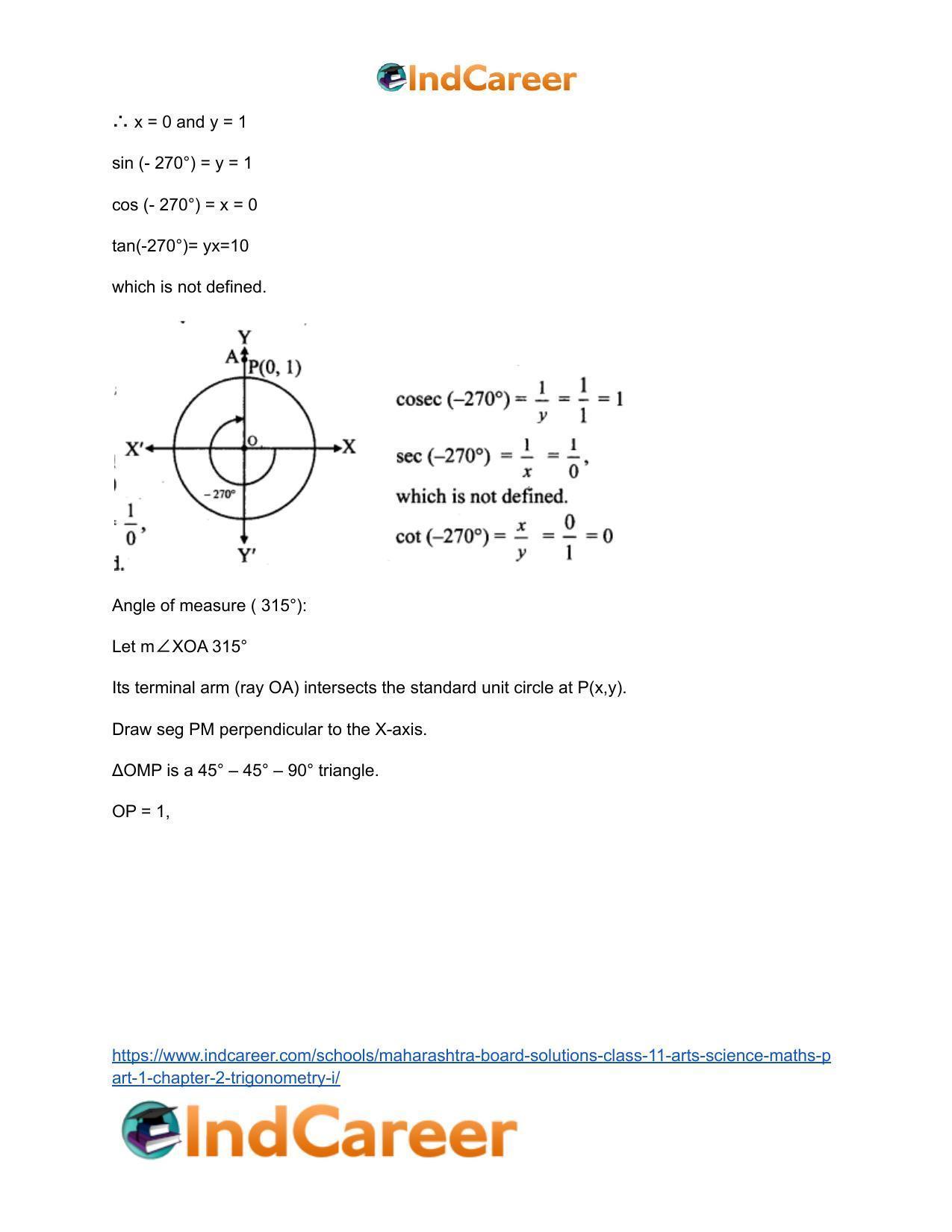 Maharashtra Board Solutions Class 11-Arts & Science Maths (Part 1): Chapter 2- Trigonometry – I - Page 31
