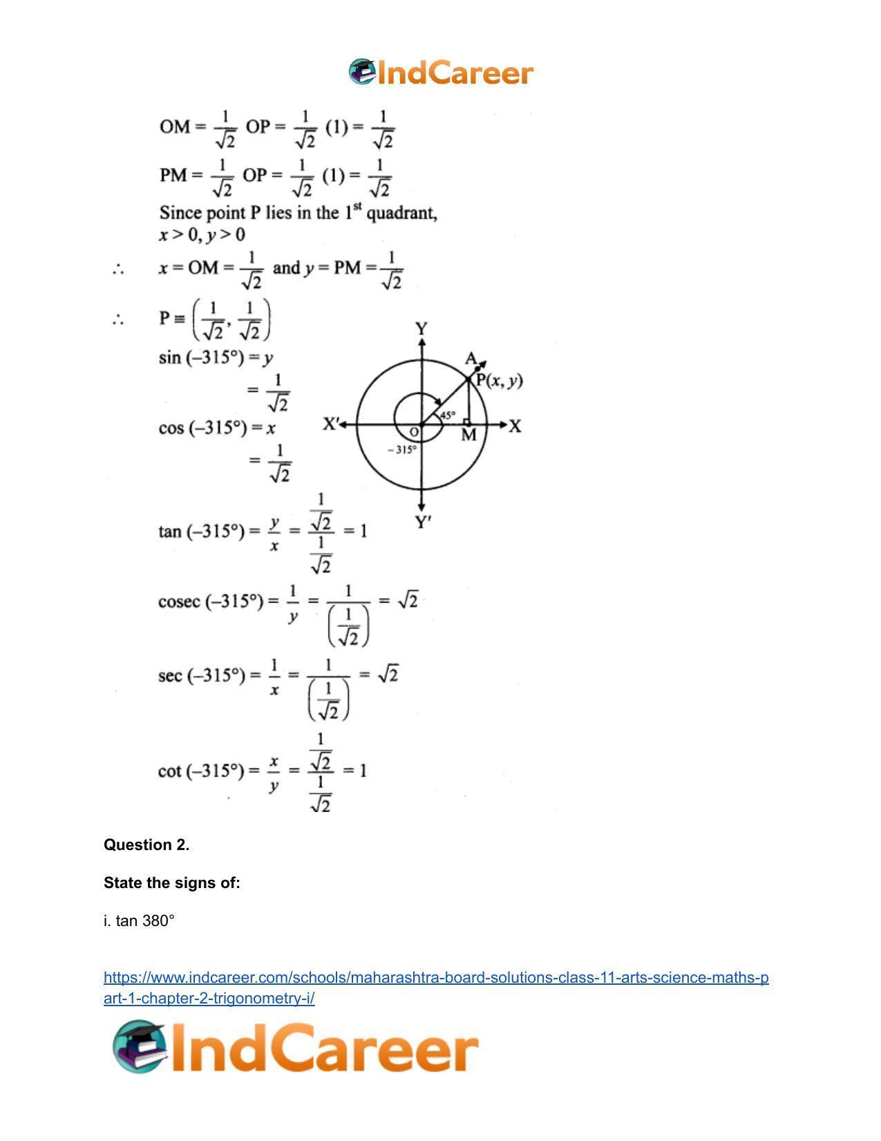 Maharashtra Board Solutions Class 11-Arts & Science Maths (Part 1): Chapter 2- Trigonometry – I - Page 32