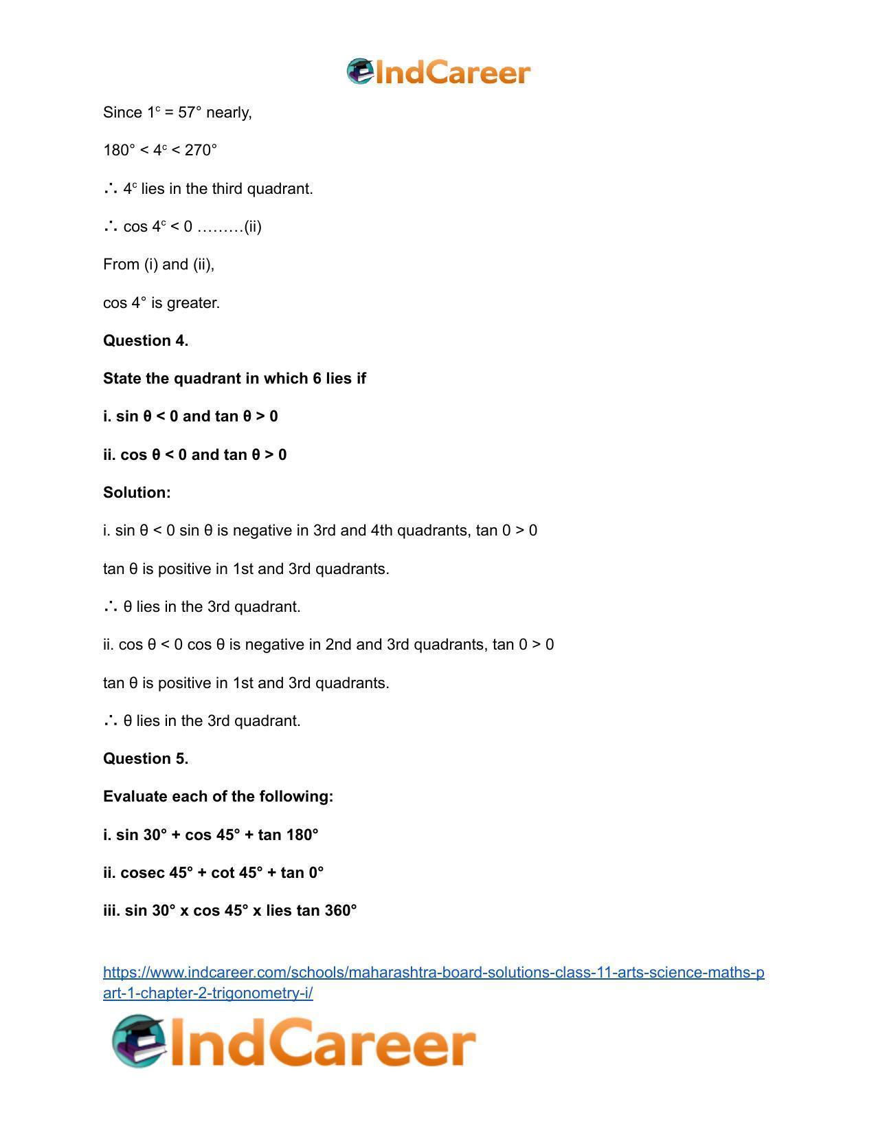 Maharashtra Board Solutions Class 11-Arts & Science Maths (Part 1): Chapter 2- Trigonometry – I - Page 34