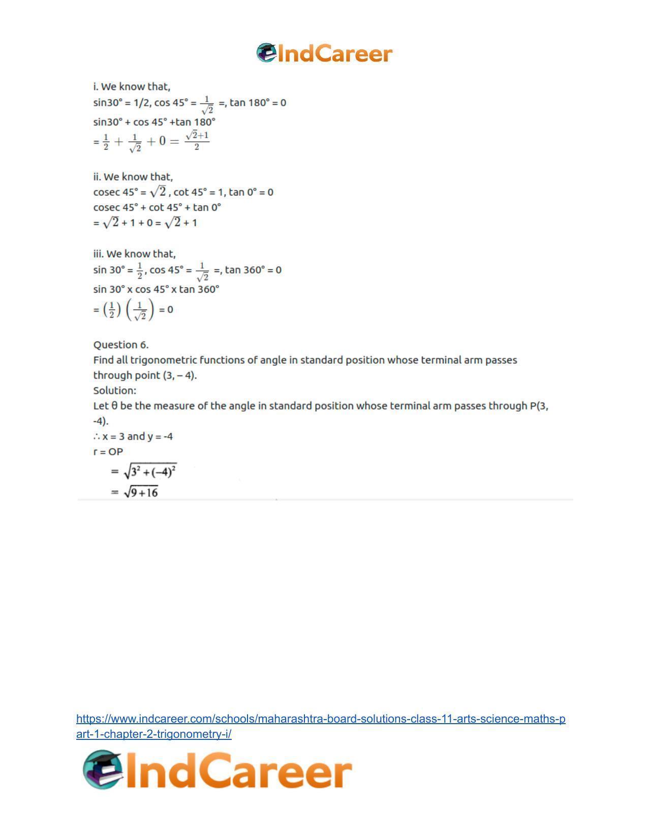 Maharashtra Board Solutions Class 11-Arts & Science Maths (Part 1): Chapter 2- Trigonometry – I - Page 36