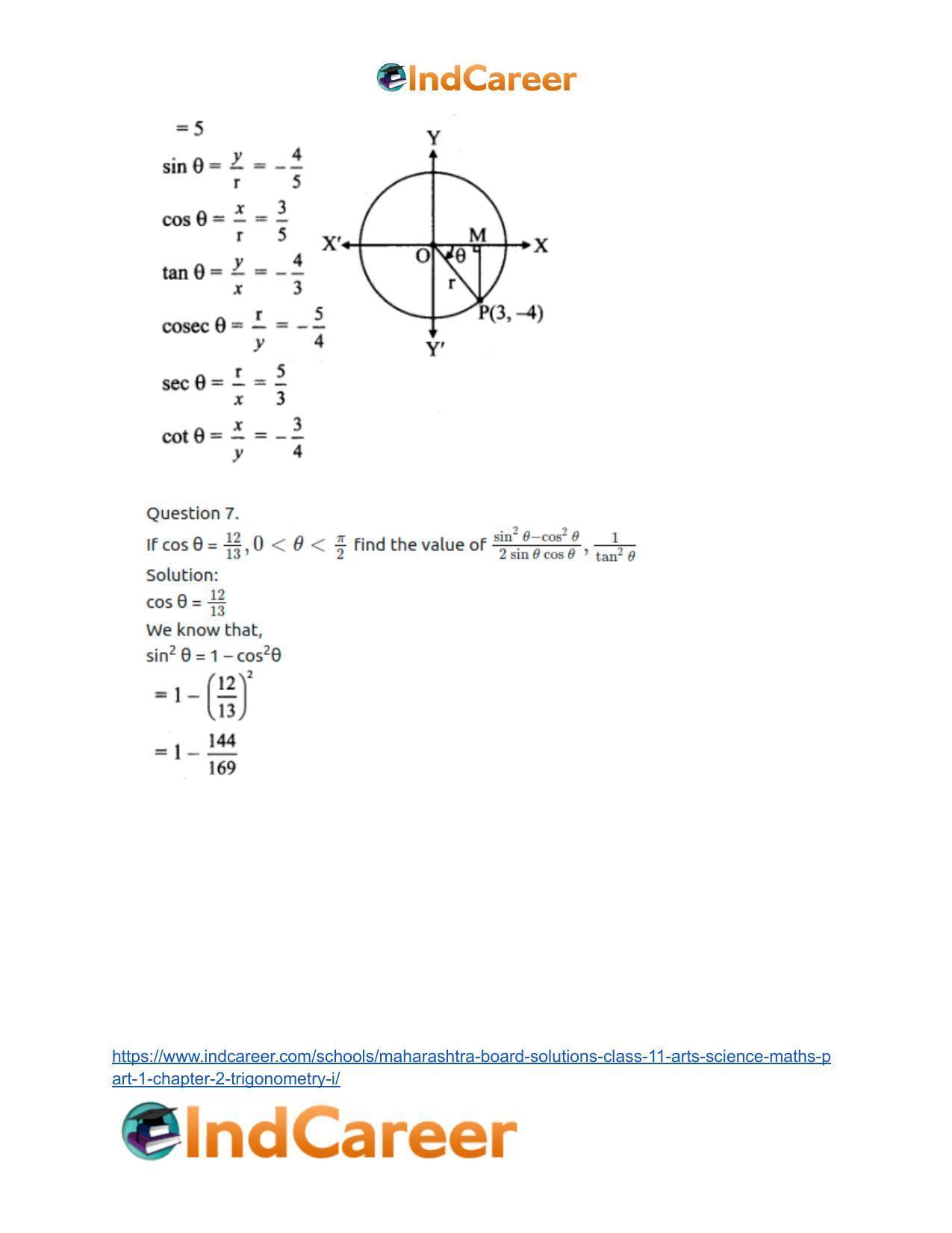 Maharashtra Board Solutions Class 11-Arts & Science Maths (Part 1): Chapter 2- Trigonometry – I - Page 37