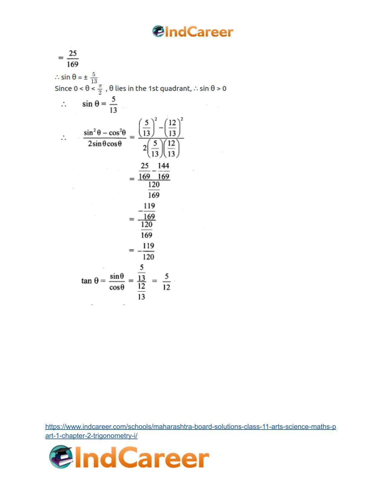 Maharashtra Board Solutions Class 11-Arts & Science Maths (Part 1): Chapter 2- Trigonometry – I - Page 38
