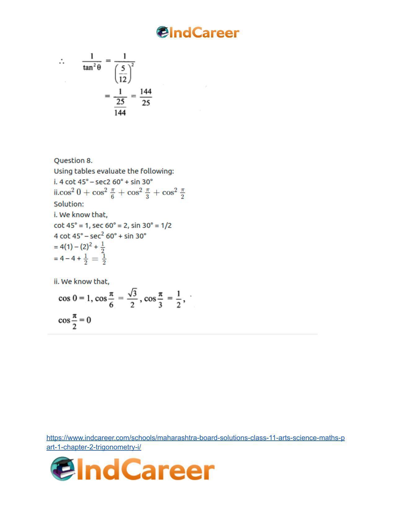 Maharashtra Board Solutions Class 11-Arts & Science Maths (Part 1): Chapter 2- Trigonometry – I - Page 39