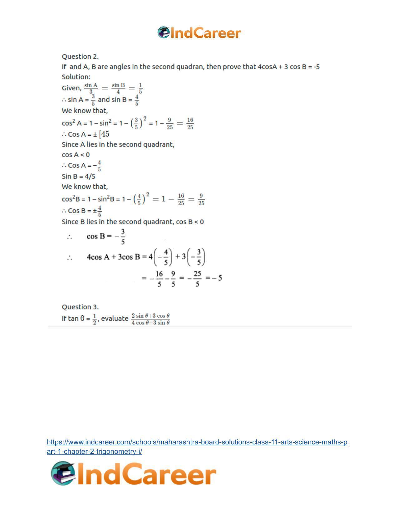 Maharashtra Board Solutions Class 11-Arts & Science Maths (Part 1): Chapter 2- Trigonometry – I - Page 46