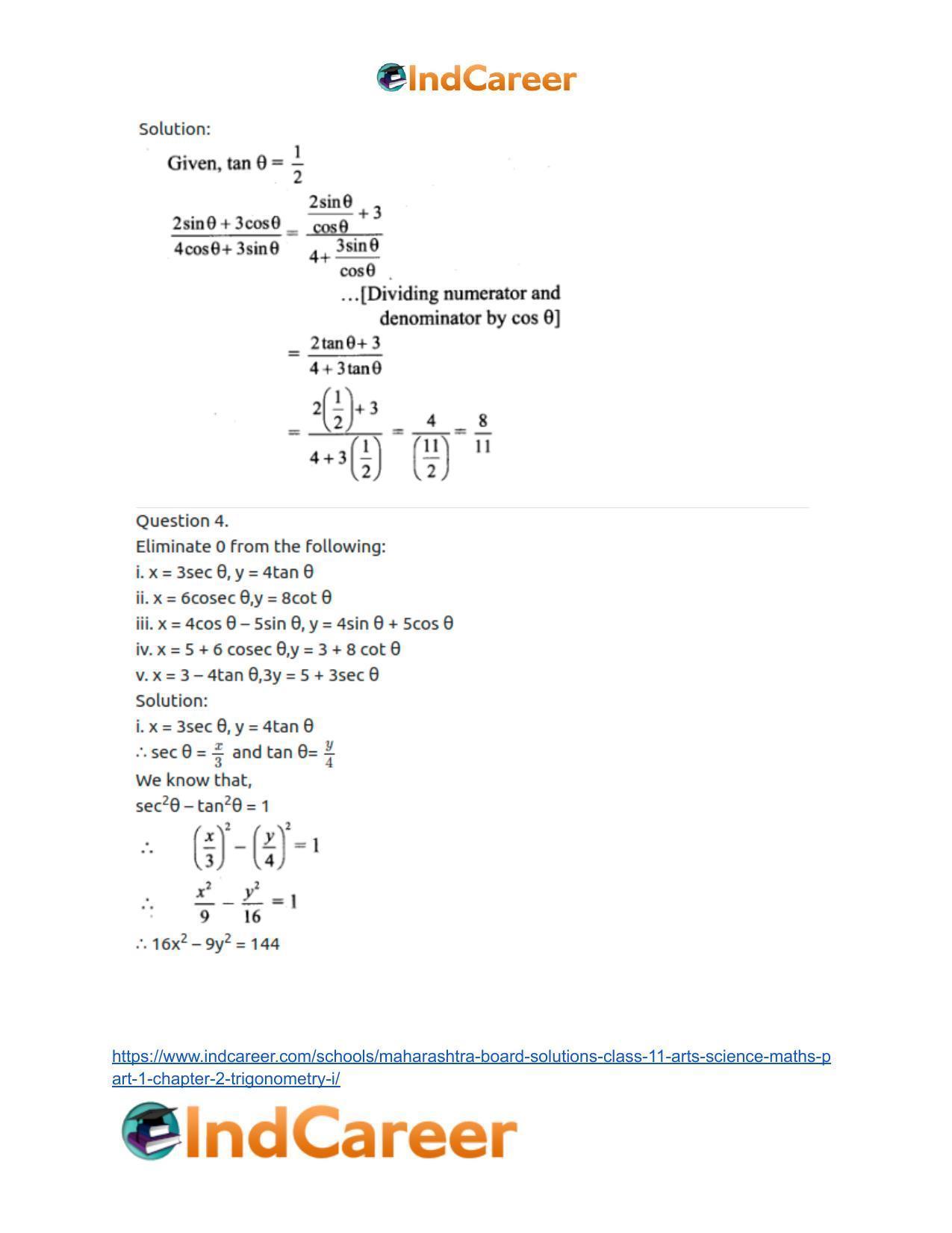Maharashtra Board Solutions Class 11-Arts & Science Maths (Part 1): Chapter 2- Trigonometry – I - Page 47