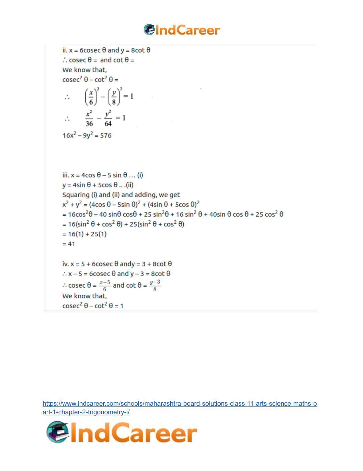 Maharashtra Board Solutions Class 11-Arts & Science Maths (Part 1): Chapter 2- Trigonometry – I - Page 48