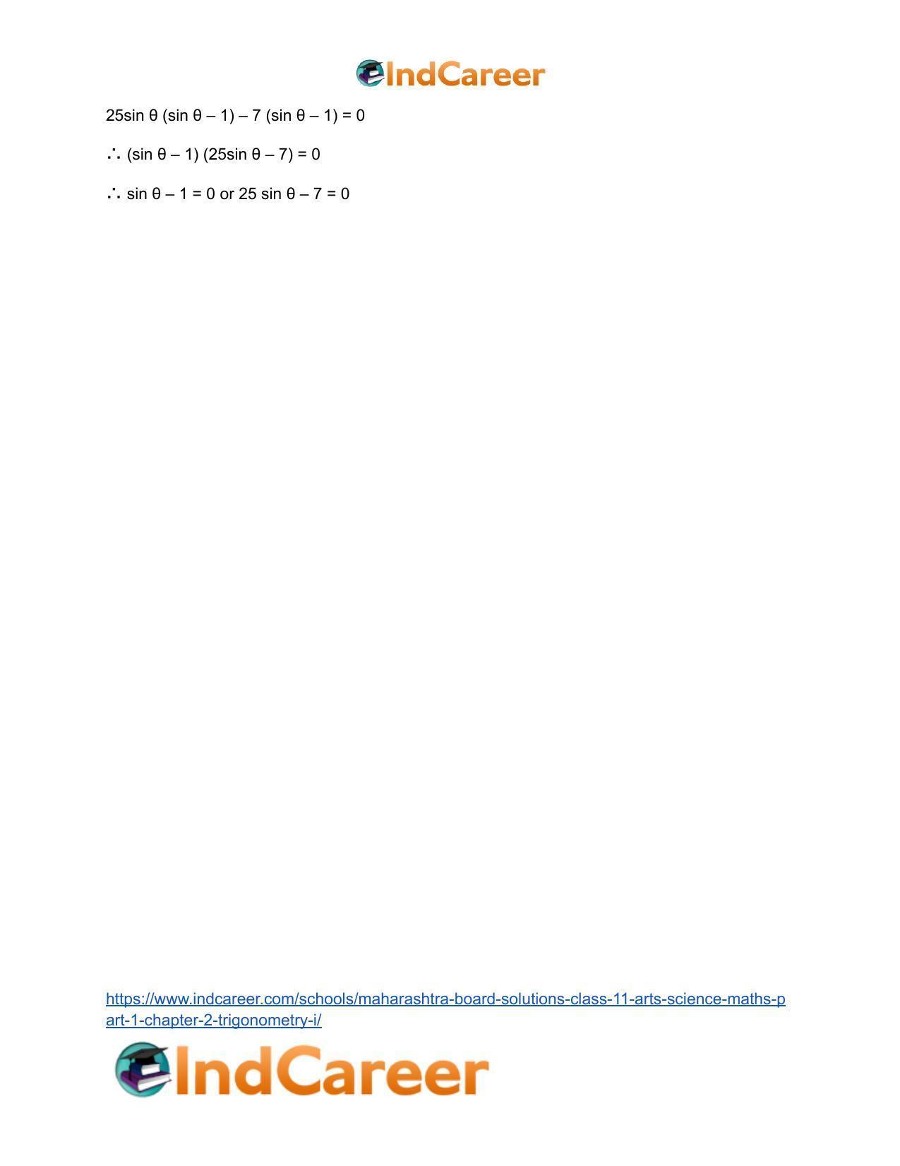 Maharashtra Board Solutions Class 11-Arts & Science Maths (Part 1): Chapter 2- Trigonometry – I - Page 52