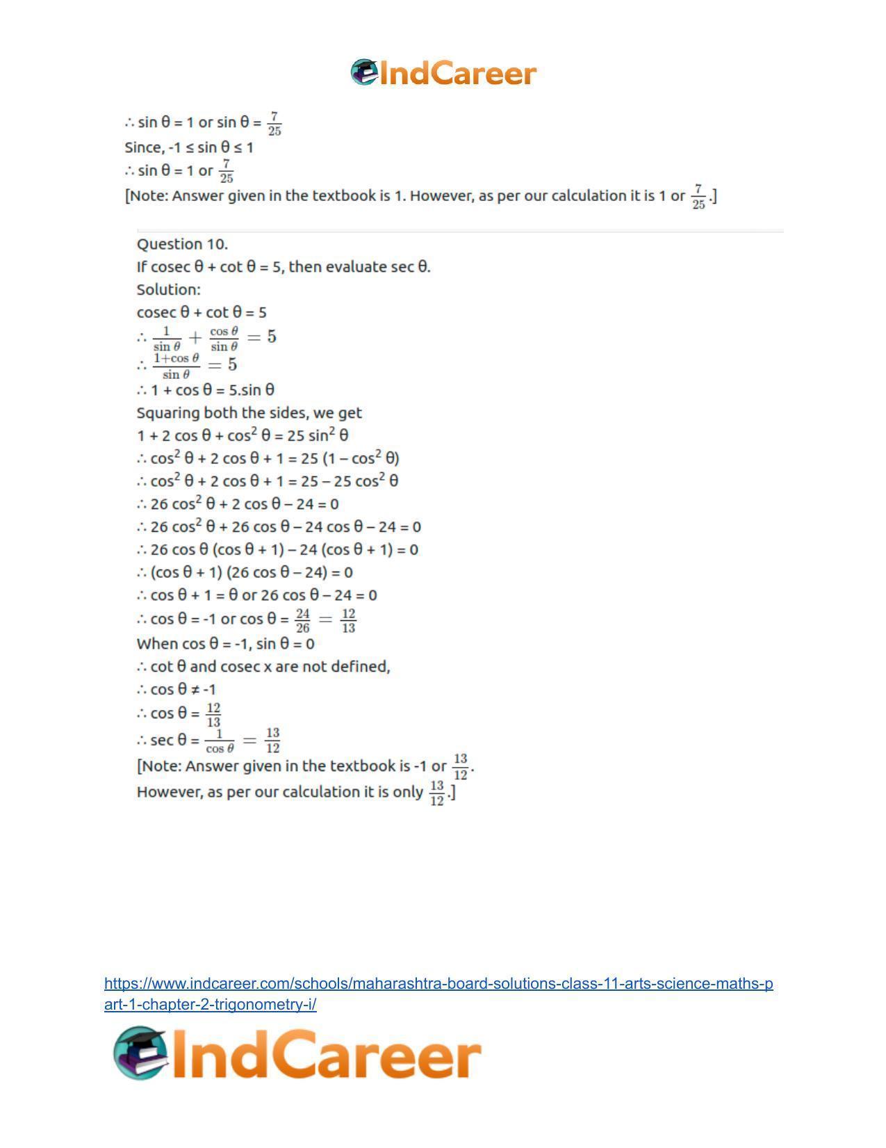 Maharashtra Board Solutions Class 11-Arts & Science Maths (Part 1): Chapter 2- Trigonometry – I - Page 53