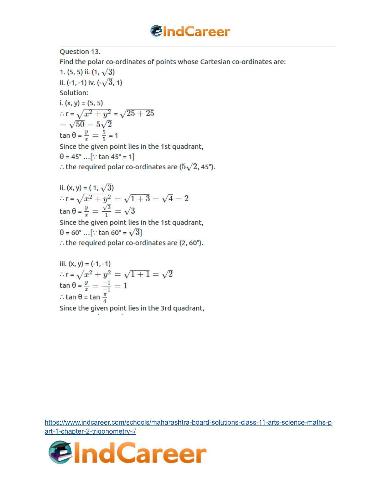 Maharashtra Board Solutions Class 11-Arts & Science Maths (Part 1): Chapter 2- Trigonometry – I - Page 56