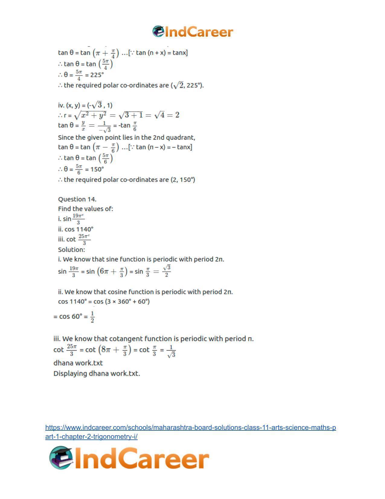Maharashtra Board Solutions Class 11-Arts & Science Maths (Part 1): Chapter 2- Trigonometry – I - Page 57