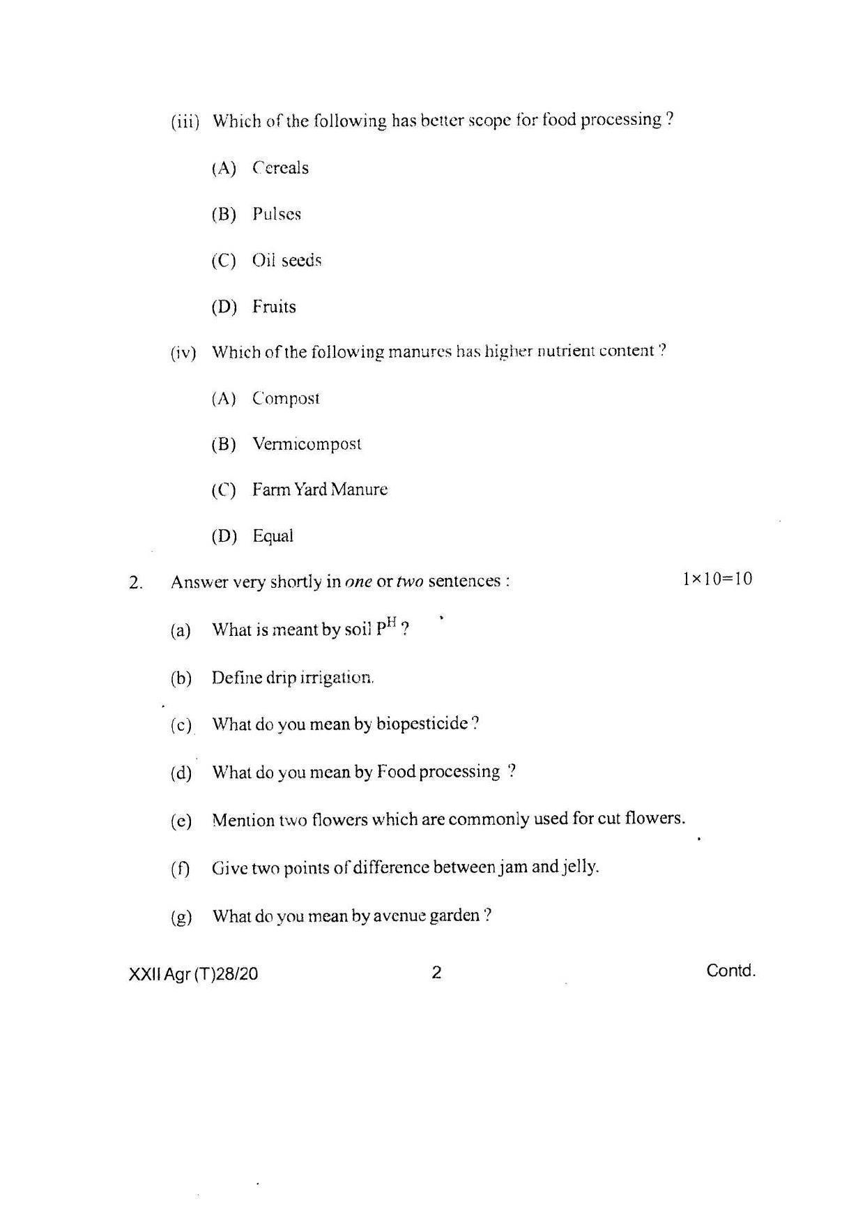 COHSEM Class 12 Agriculture Question Papers 2020 - Page 2
