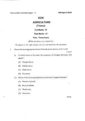 COHSEM Class 12 Agriculture Question Papers 2020