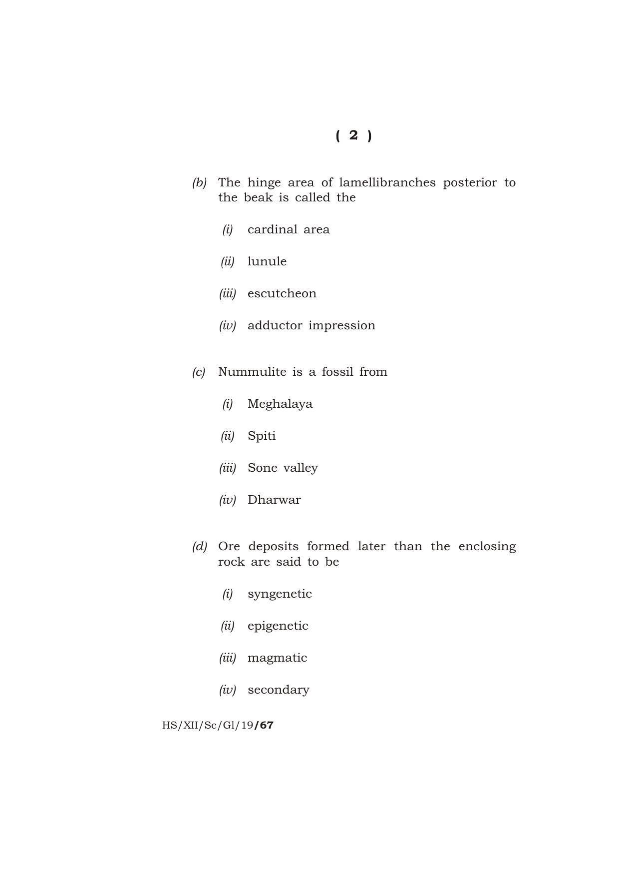 Meghalaya Board (MBOSE) Class 12 GEOLOGY ( Theory ) 2019 Question Paper - Page 2