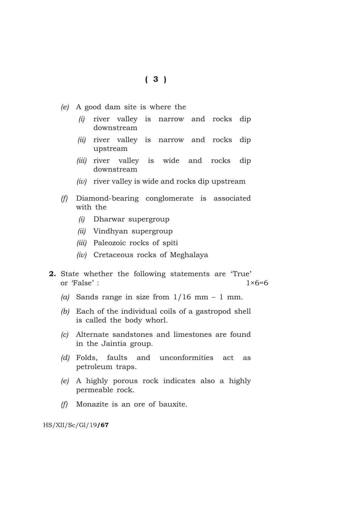 Meghalaya Board (MBOSE) Class 12 GEOLOGY ( Theory ) 2019 Question Paper - Page 3