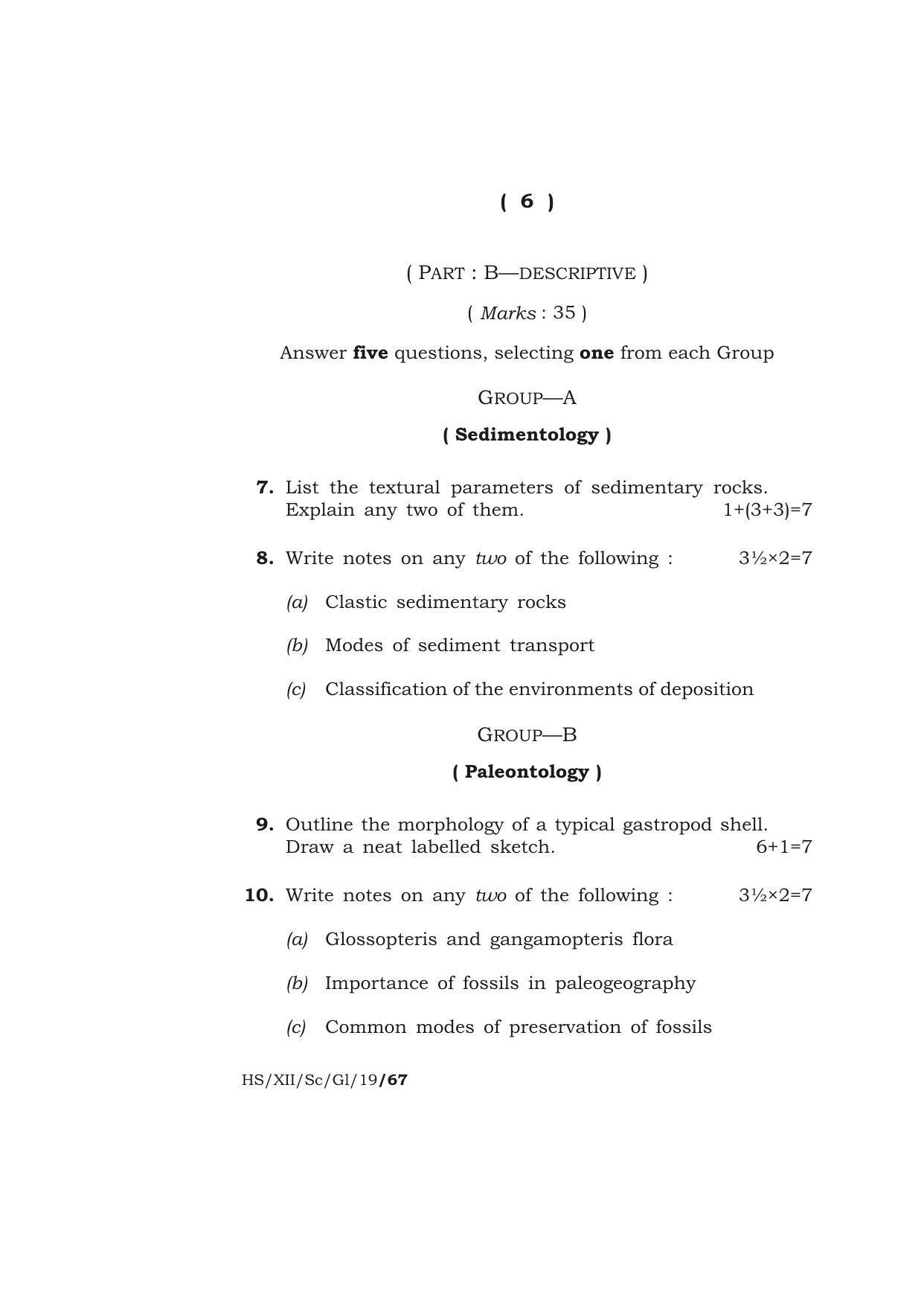 Meghalaya Board (MBOSE) Class 12 GEOLOGY ( Theory ) 2019 Question Paper - Page 6