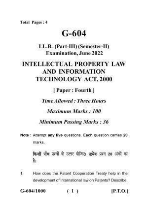 Sarguja University Question Paper 2022 : LL B Part Three(II Sem