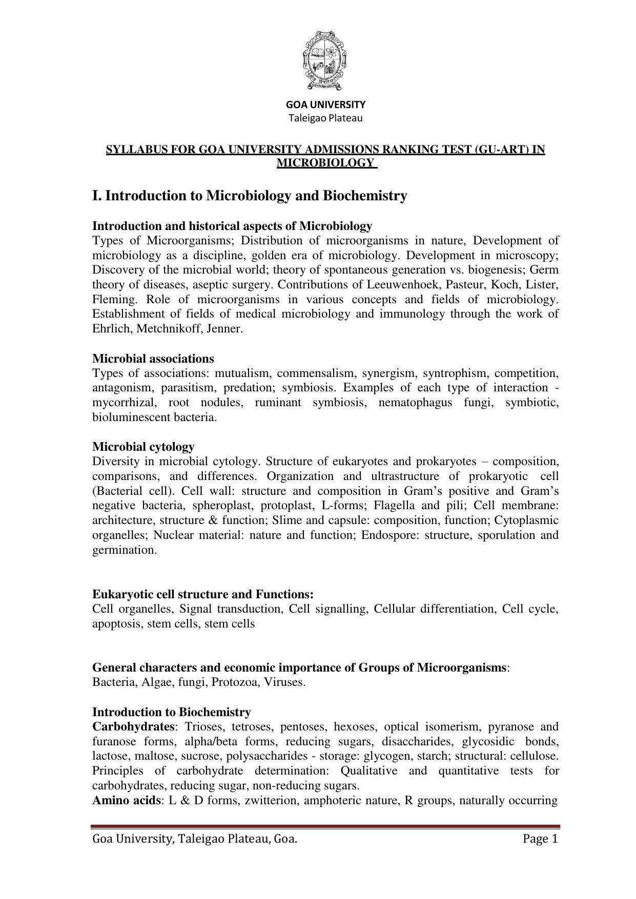 GU ART Microbiology Syllabus - Page 1