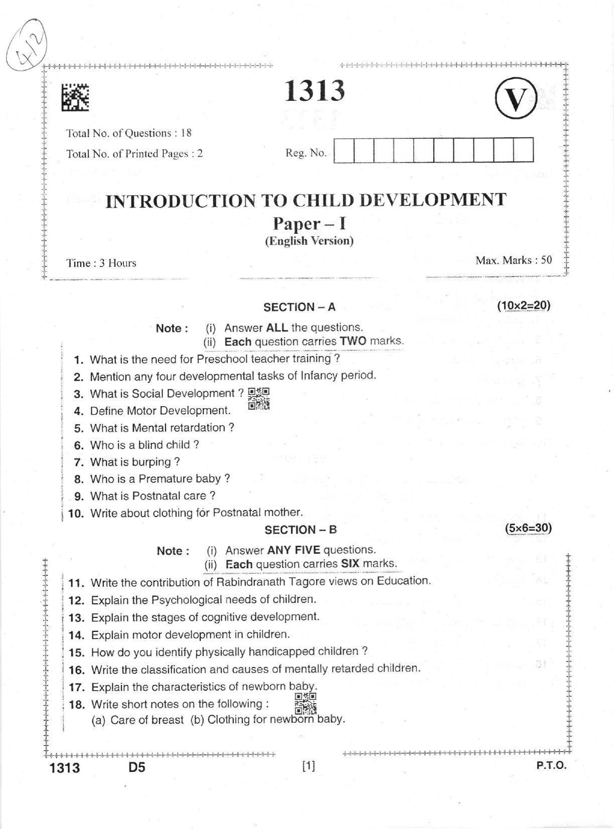 AP Intermediate 2nd Year Vocational Question Paper September-2021- Introduction_to_Child_Development-I - Page 1