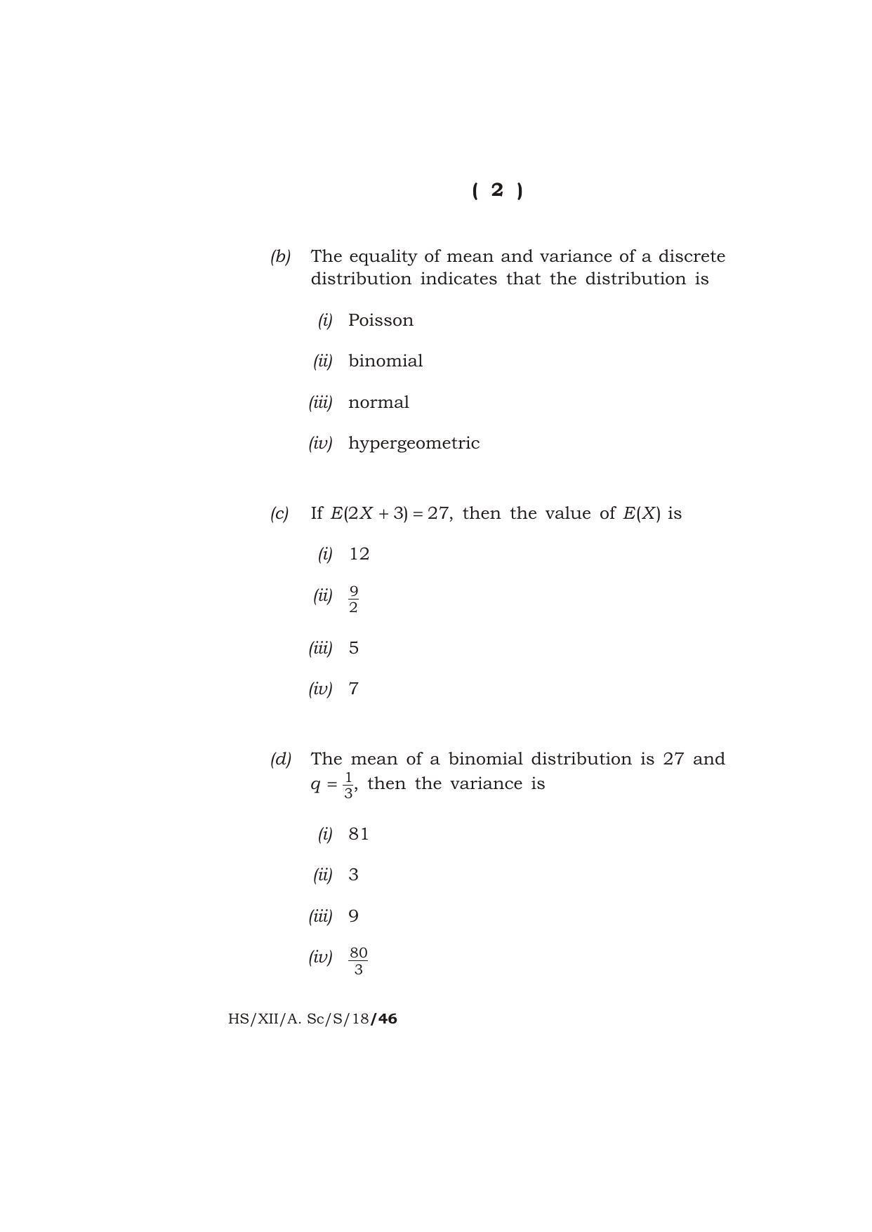 Meghalaya Board (MBOSE) Class 12 STATISTICS 2018 Question Paper - Page 2