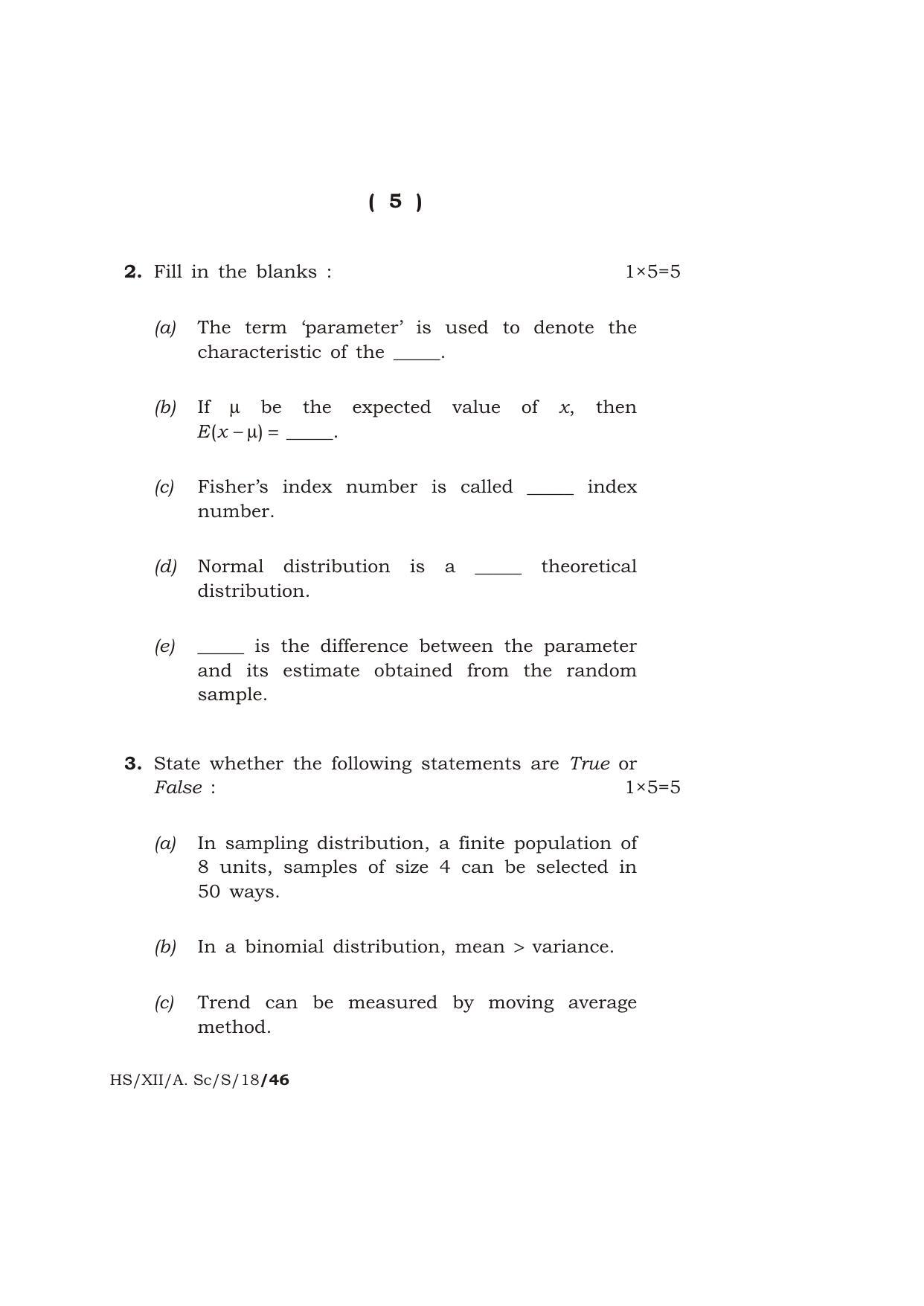 Meghalaya Board (MBOSE) Class 12 STATISTICS 2018 Question Paper - Page 5