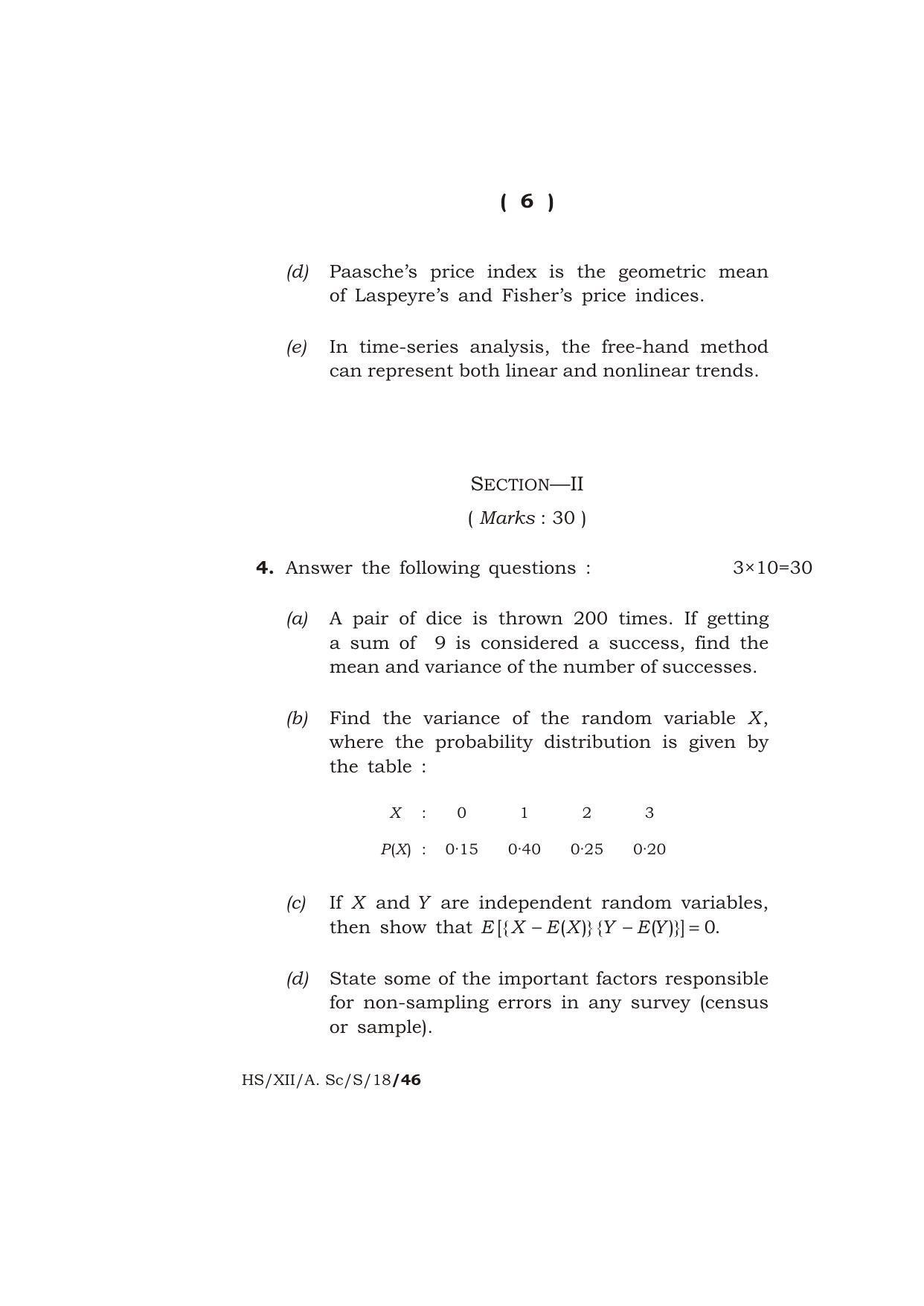 Meghalaya Board (MBOSE) Class 12 STATISTICS 2018 Question Paper - Page 6