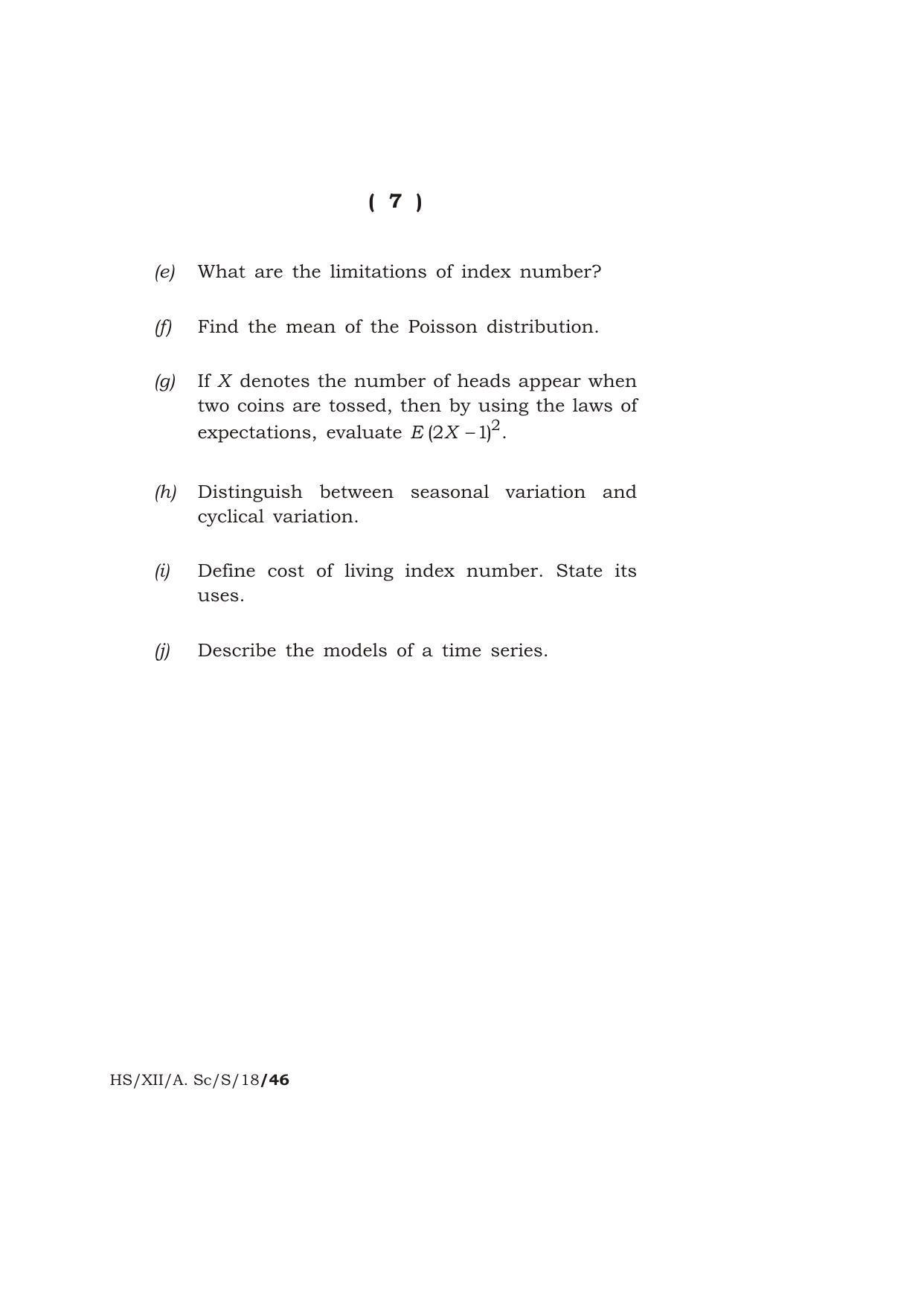 Meghalaya Board (MBOSE) Class 12 STATISTICS 2018 Question Paper - Page 7