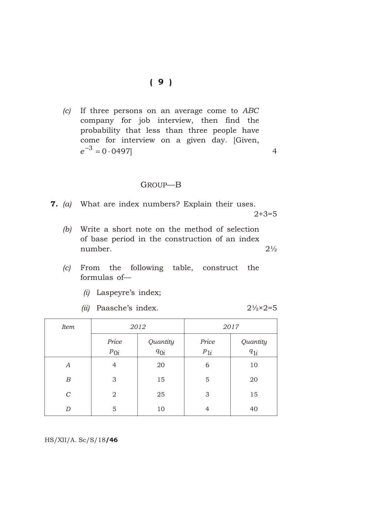 Meghalaya Board (MBOSE) Class 12 STATISTICS 2018 Question Paper - Page 9