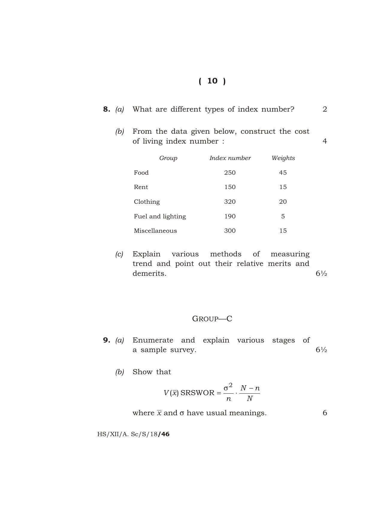 Meghalaya Board (MBOSE) Class 12 STATISTICS 2018 Question Paper - Page 10