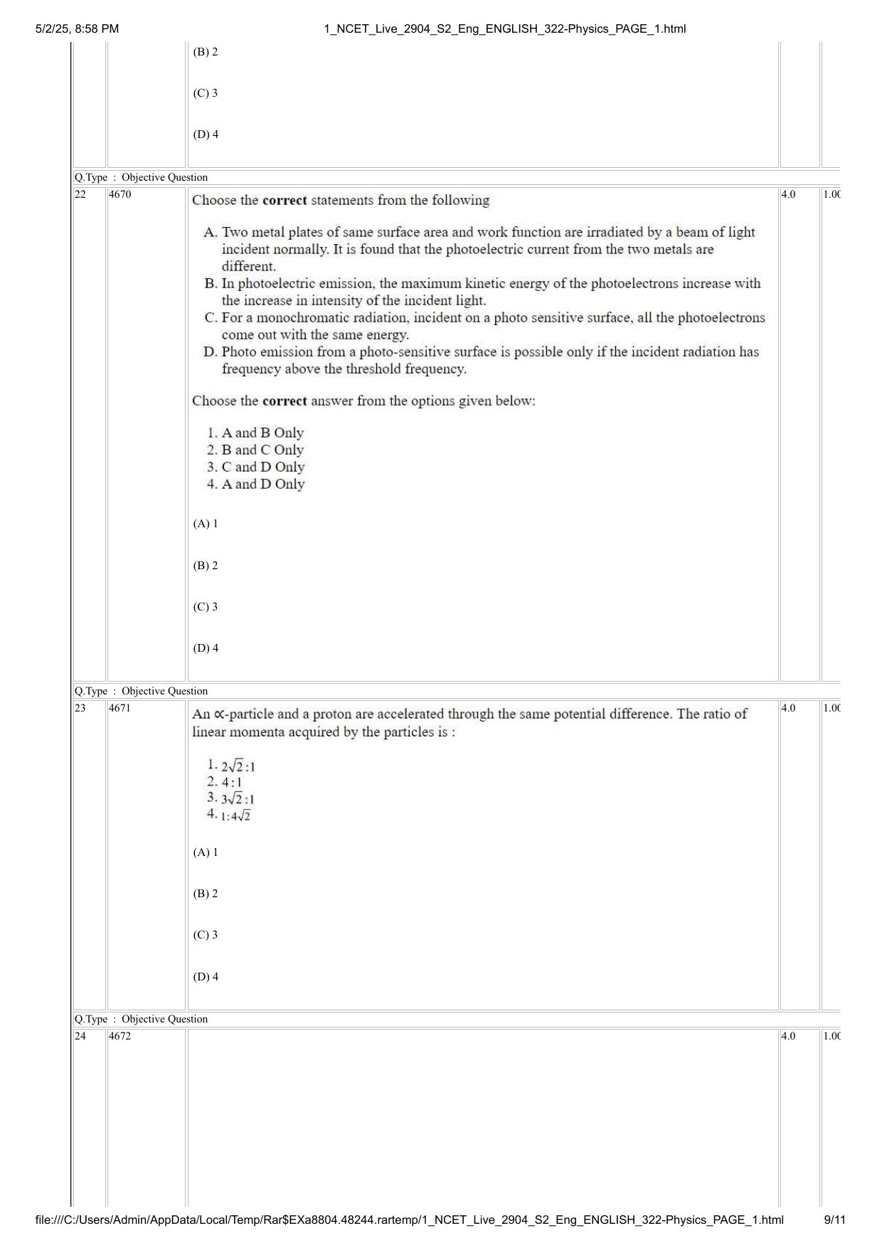NCET 2025 Question Paper - Physics - Page 9