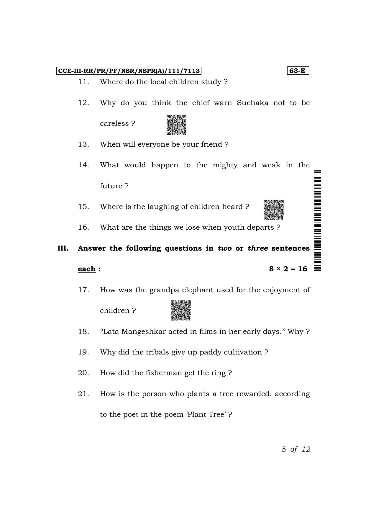 Karnataka SSLC Third Language English Exam 3 Question Paper 2024 (A Version) - Page 5
